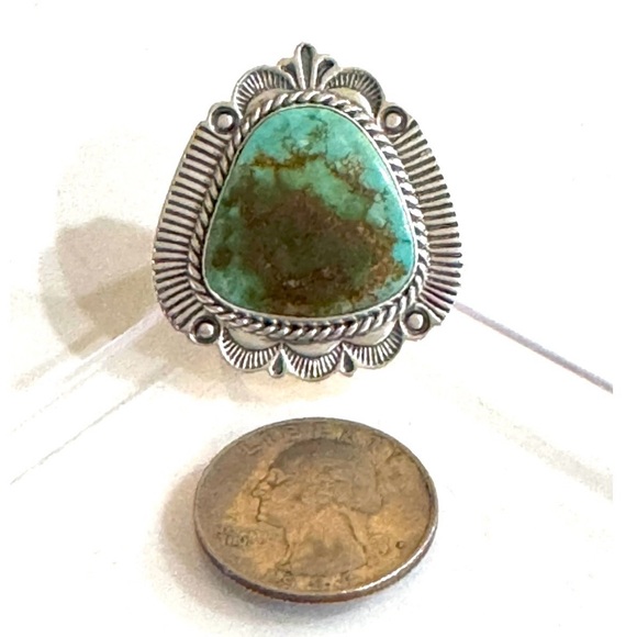 Signed - Albert Jake Navajo Vintage Sonoran Gold Turquoise Sterling Silver Ring